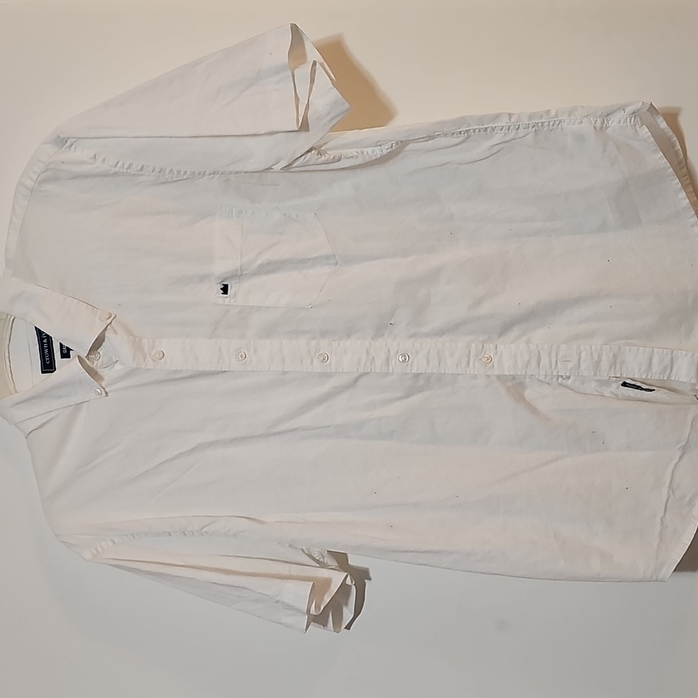Crown & Ivy Mens White Cotton Button Down Shirt Sz L Classic Fit